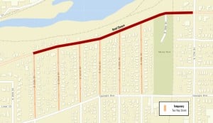 Map image of a segment of indiana avenue in sheboygan, indicating a road closure between south 17th street and south 24th street, as provided by the sheboygan department of public works.