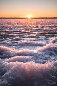 Frozen lake in close up shot