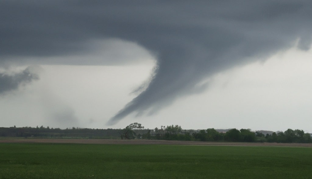 Ai photo realistic representation depicting the tornado in the distance during the sheboygan county unprecedented february weather event.