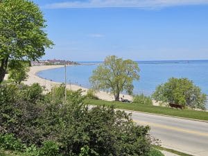 Photo overlooking sheboygan's south shore along the lake michigan shoreline.