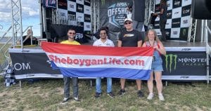 City mayor and powerboat leader stand with sheboyganlife at the midwest challenge